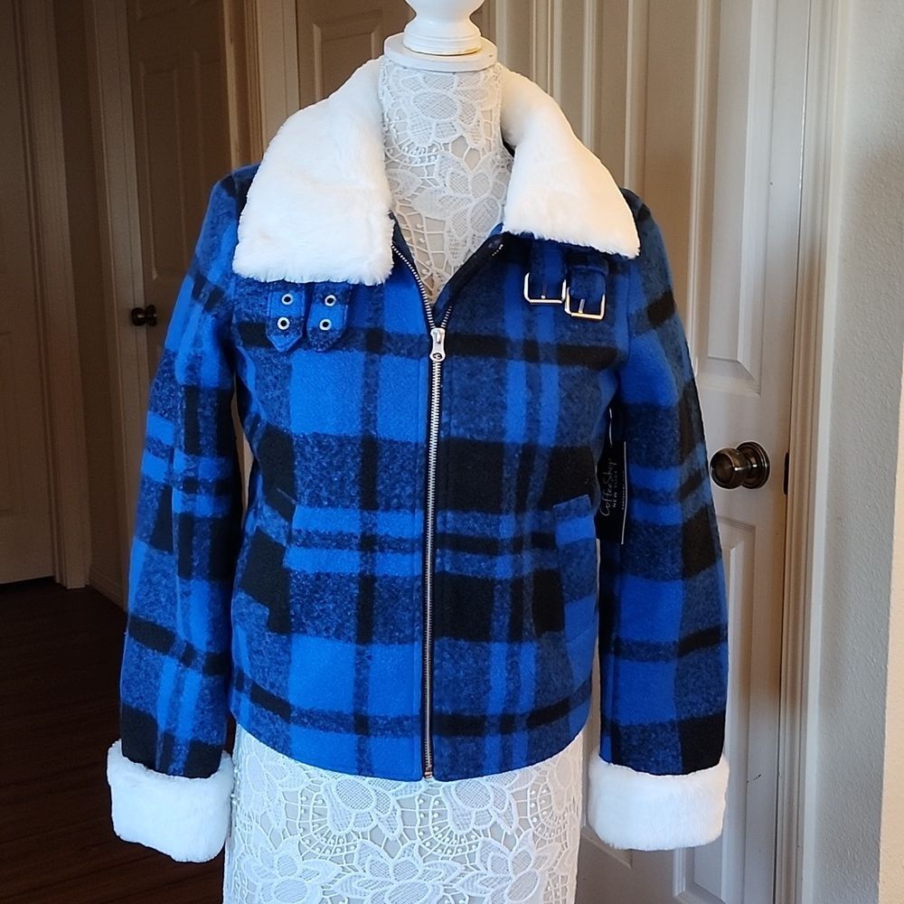 Blue/Black Plaid Gorpcore Cabincore Baddie Bomber Jacket New Size XS.